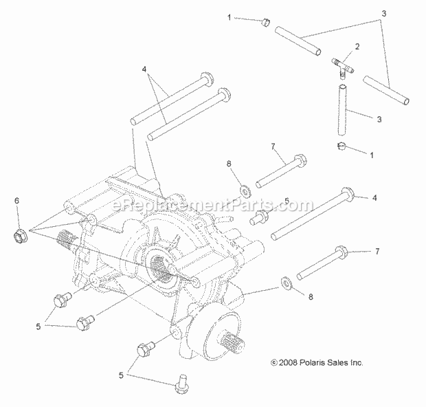 Polaris A10CL76AA (2010) Sportsman 800 Efi 6X6 Drive Train, Mid Gearcase Mounting Diagram