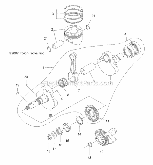 Polaris A12NG50AA (2012) Scrambler 500 4X4 Engine, Crankshaft and piston Diagram