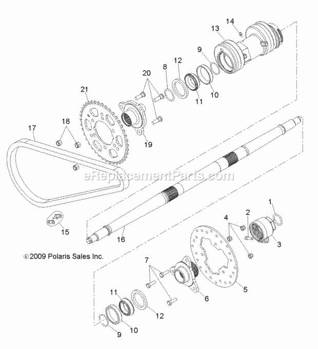 Polaris A12NG50AA (2012) Scrambler 500 4X4 Drive Train, Rear Axle and housing Diagram