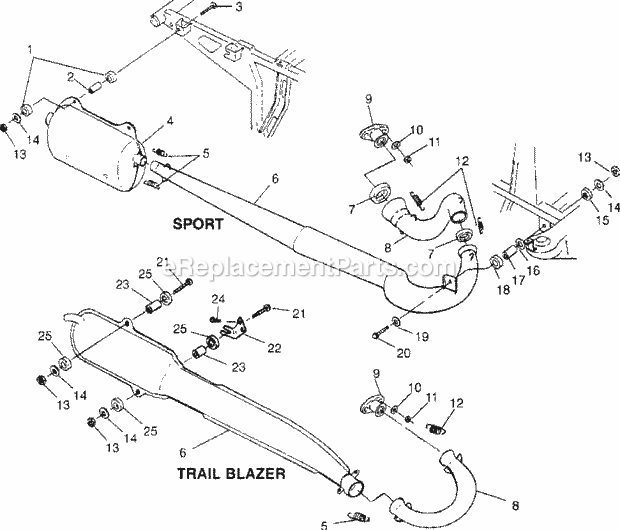 Polaris W967827 (1996) Trail Blazer Es Exhaust System - W968540 Diagram