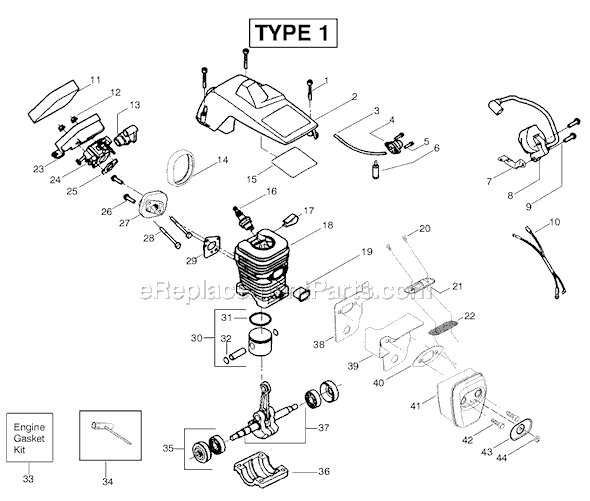 Poulan 2055LE Type 1 Gas Chainsaw Page B Diagram