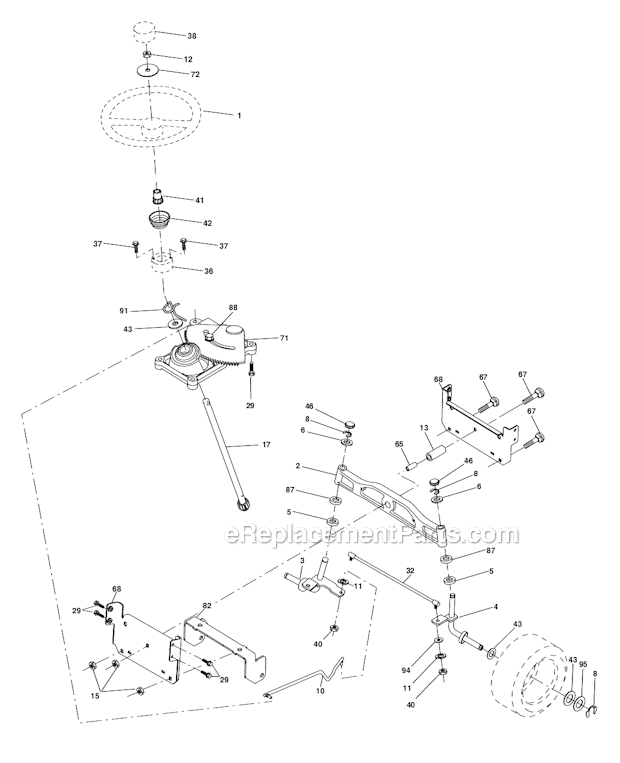 Poulan 96012003200 (DB24H48YT) Lawn Tractor Steering Assembly Diagram