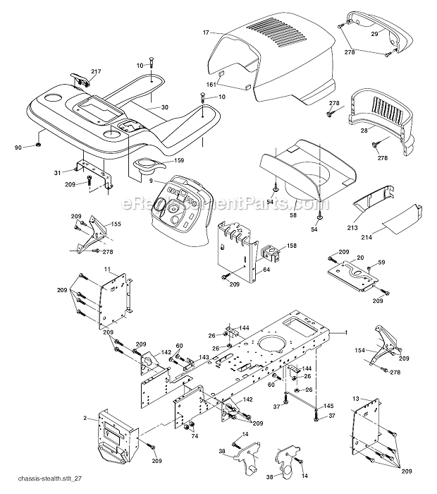 Poulan PK20H42YT (96017000200) Lawn Tractor Chassis Diagram