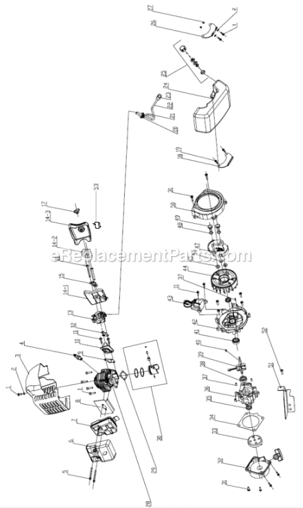 Powermate PEA4381 43cc Earth Auger Powerhead With 8 In. Bit Edger Exploded View 43cc Auger Engine Diagram