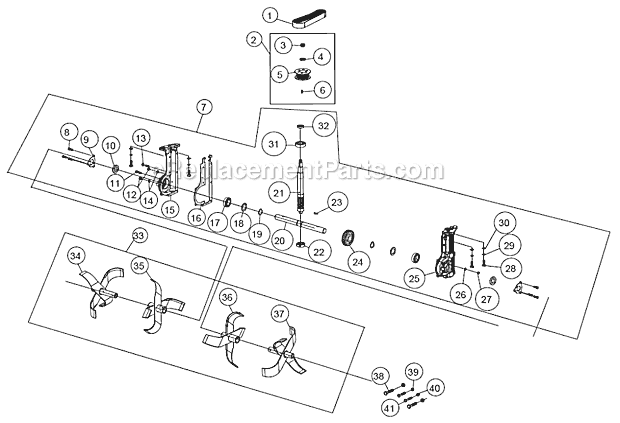 Powermate PFTT140BE Front Tine Tiller Tine And Transmission Assembly Diagram