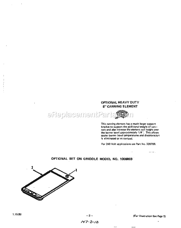 Roper 2424W0A Electric Ranges, Electric* Canning Element , Griddle Diagram