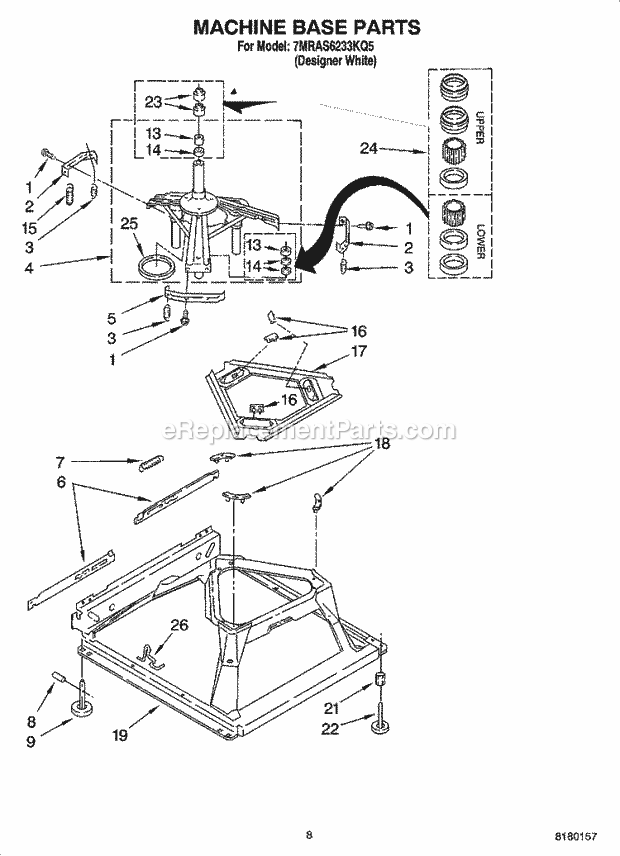 Roper 7MRAS6233KQ5 Residential Residential Washer Machine Base Parts Diagram