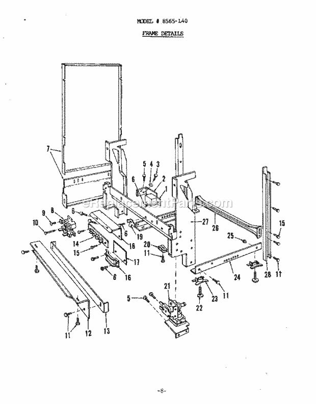 Roper 8565L30 Automatic Undercounter Dishwasher Frame Diagram