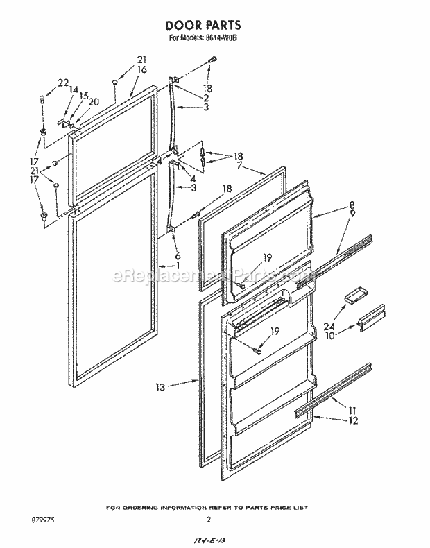 Roper 8614W0B Top Freezer Refrigerators* Door Diagram