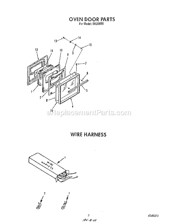 Roper B5008B0 Electric Ranges, Electric* Oven Door , Wire Harness Diagram