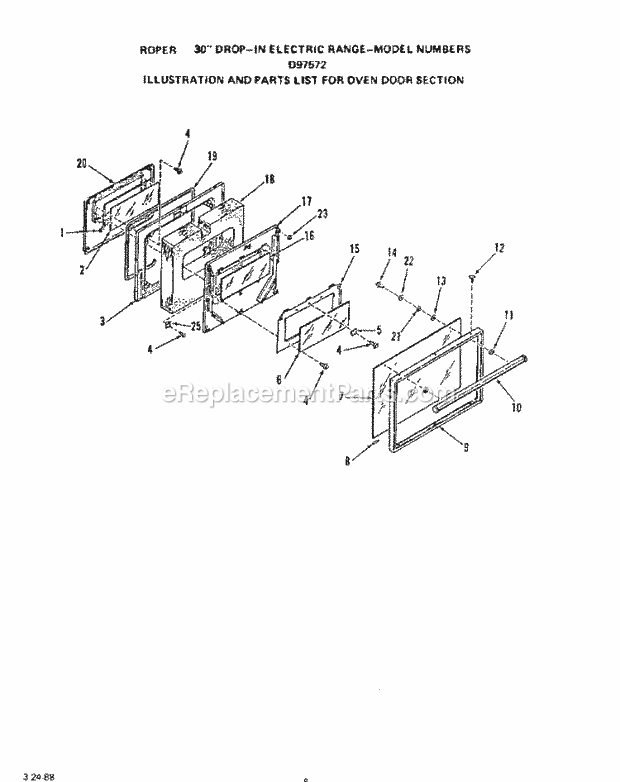 Roper D9757W2 Electric Ranges, Electric* Oven Door Diagram