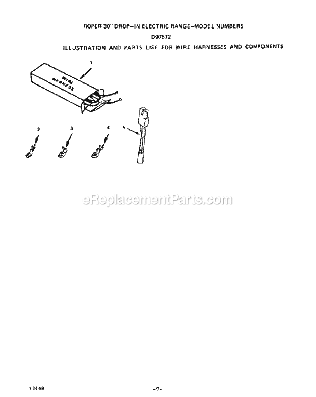 Roper D9757W2 Electric Ranges, Electric* Wire Harness Diagram