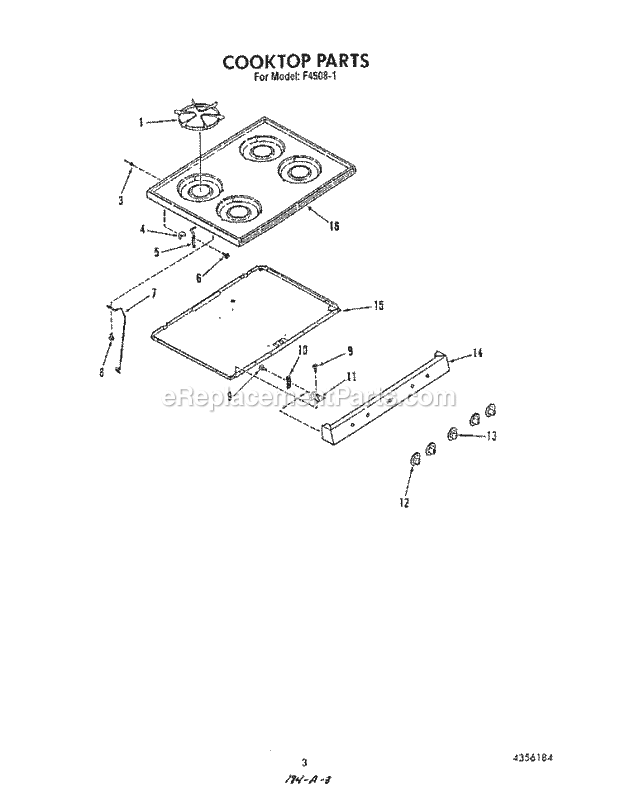 Roper F4508W1 Gas Range (Gas)* Cook Top Diagram