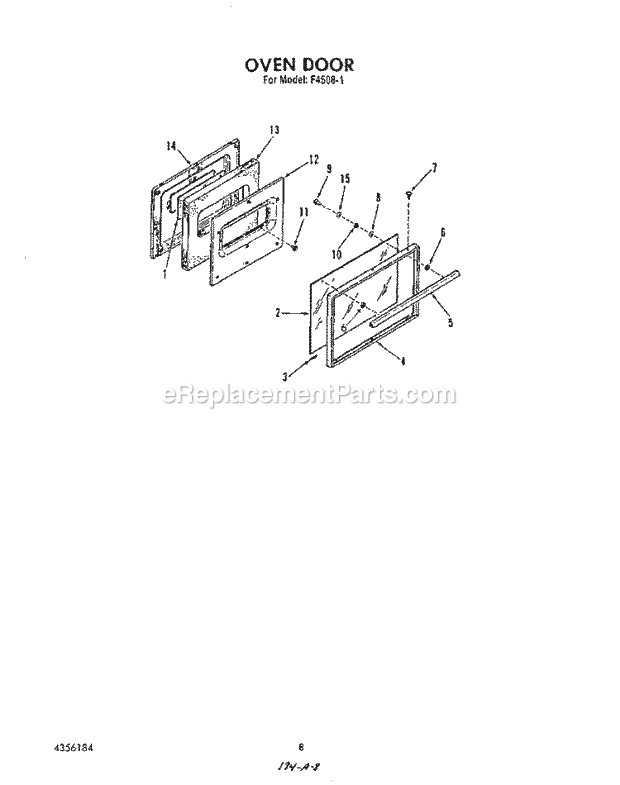 Roper F4508W1 Gas Range (Gas)* Oven Door Diagram