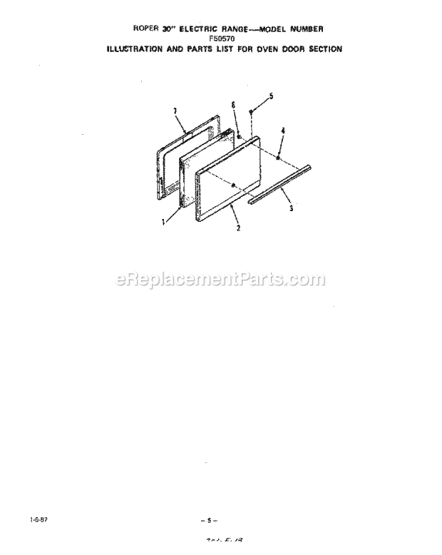 Roper F5057W0 Electric Ranges, Electric* Oven Door Diagram