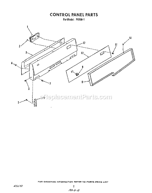 Roper F6508W1 Gas Range (Gas)* Control Panel , Lit/Optional Diagram