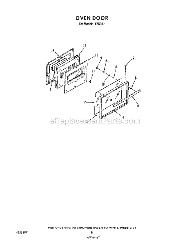 Roper F6508W1 Gas Range (Gas)* Oven Door Diagram