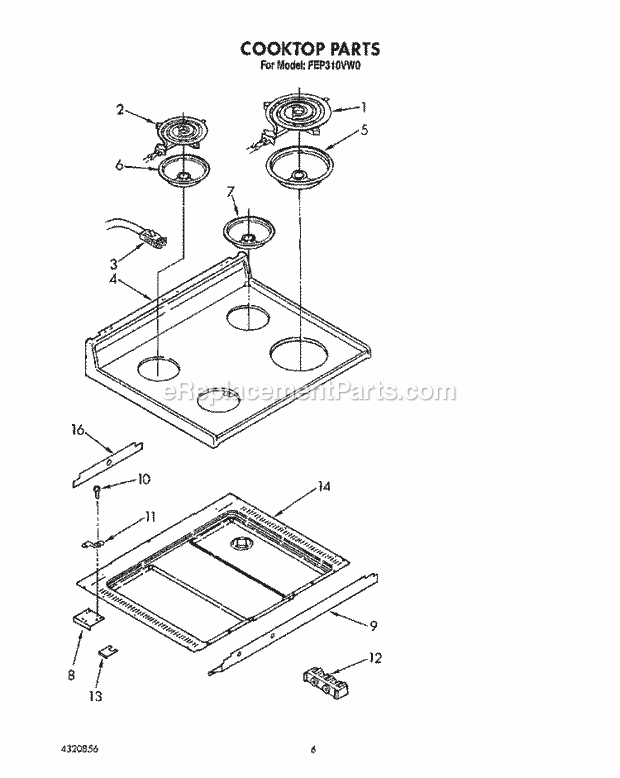 Roper FEP310VW0 Electric Ranges, Electric* Cooktop Diagram