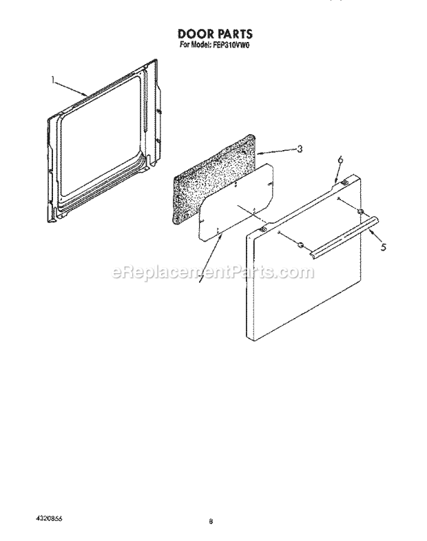 Roper FEP310VW0 Electric Ranges, Electric* Door Diagram