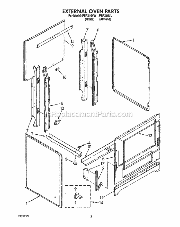 Roper FEP310VW1 Electric Ranges, Electric* External Oven Diagram