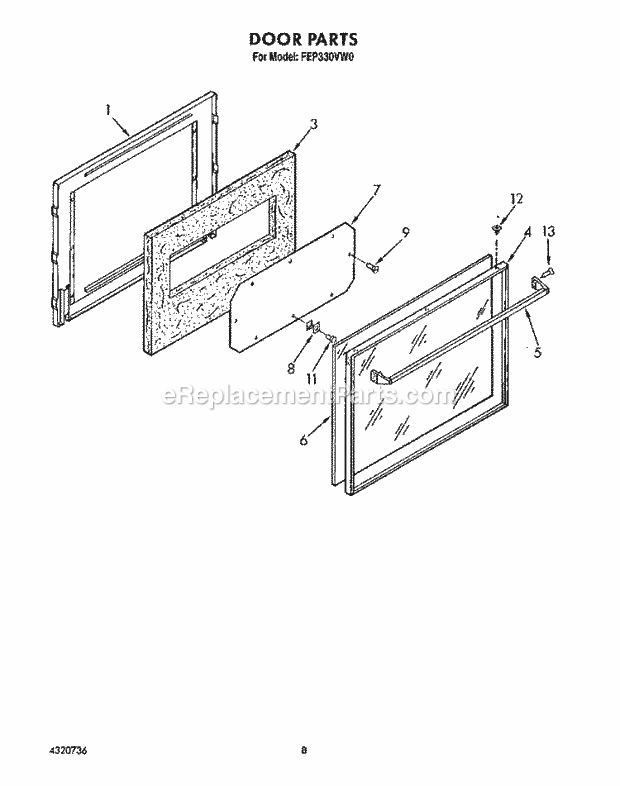 Roper FEP330VW0 Freestanding, Electric Ranges, Electric Door Diagram