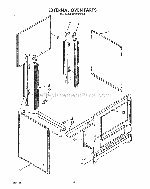 Roper FEP330VW0 Freestanding, Electric Ranges, Electric External Oven Diagram