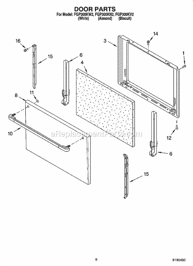 Roper FGP300KN2 Freestanding, Gas Free Standing - Gas Door Parts, Miscellaneous Parts Diagram