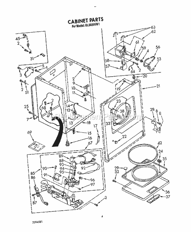 Roper GL5030VW1 Residential Residential Dryer Cabinet Diagram