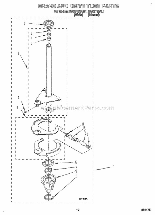 Roper RAX5133AL1 Residential Automatic Washer Brake and Drive Tube Diagram