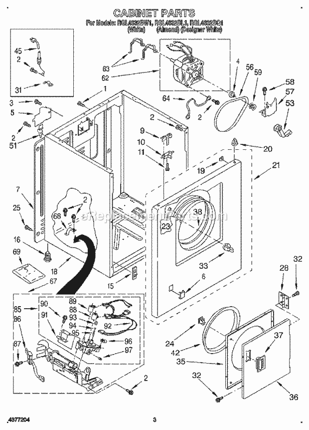 Roper RGL4632BL1 Residential Gas Dryer Cabinet Diagram
