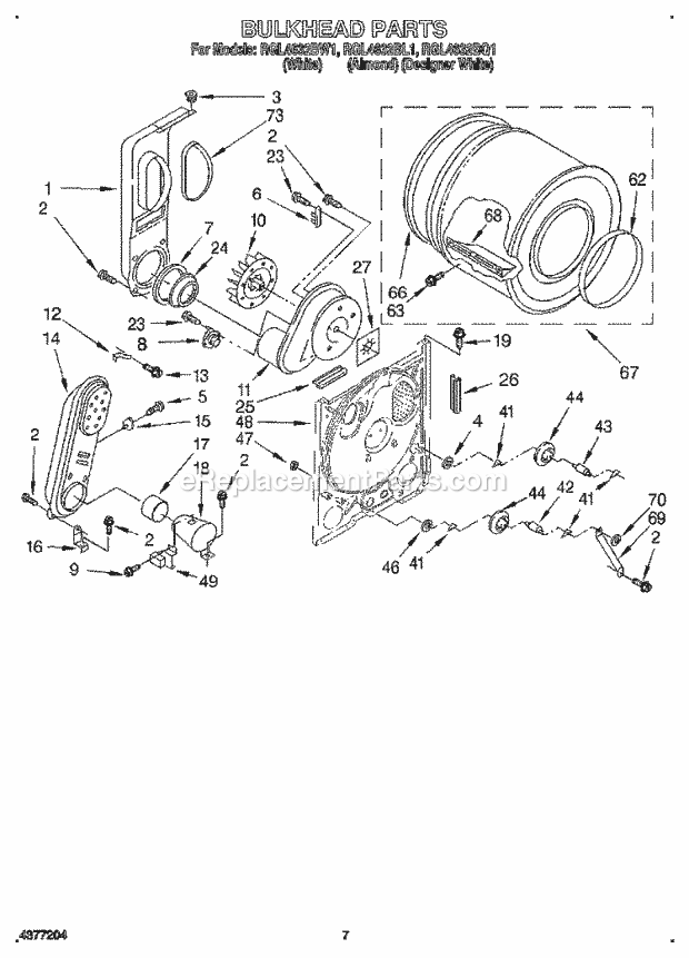 Roper RGL4632BQ1 Residential Gas Dryer Bulkhead Diagram