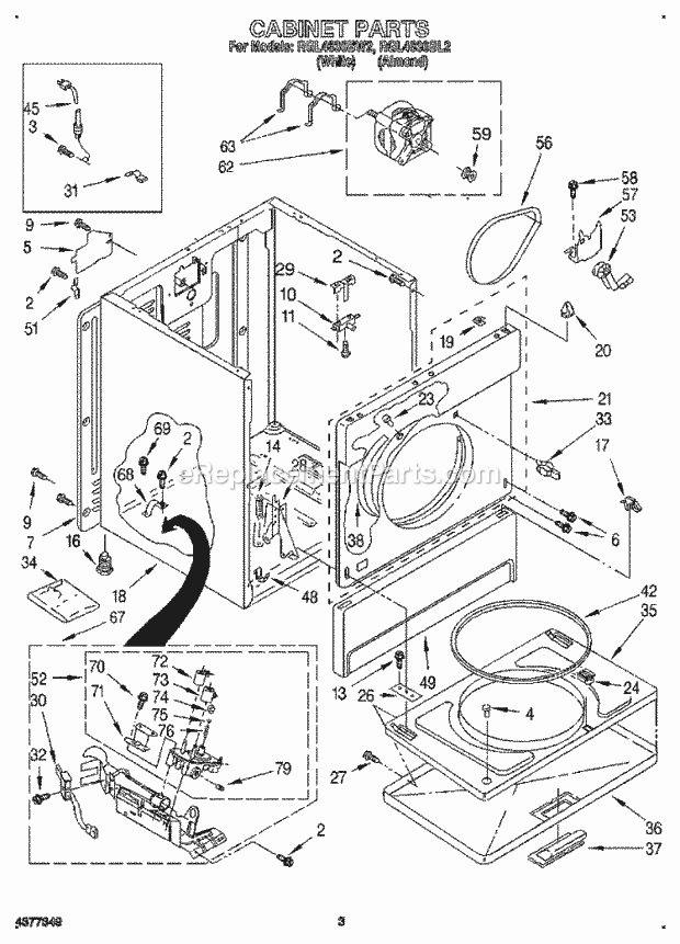 Roper RGL4636BL2 Residential Gas Dryer Cabinet Diagram