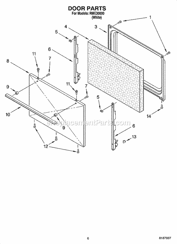 Roper RME30000 Freestanding, Electric Free Standing Electric Range Door Parts, Miscellaneous Parts Diagram