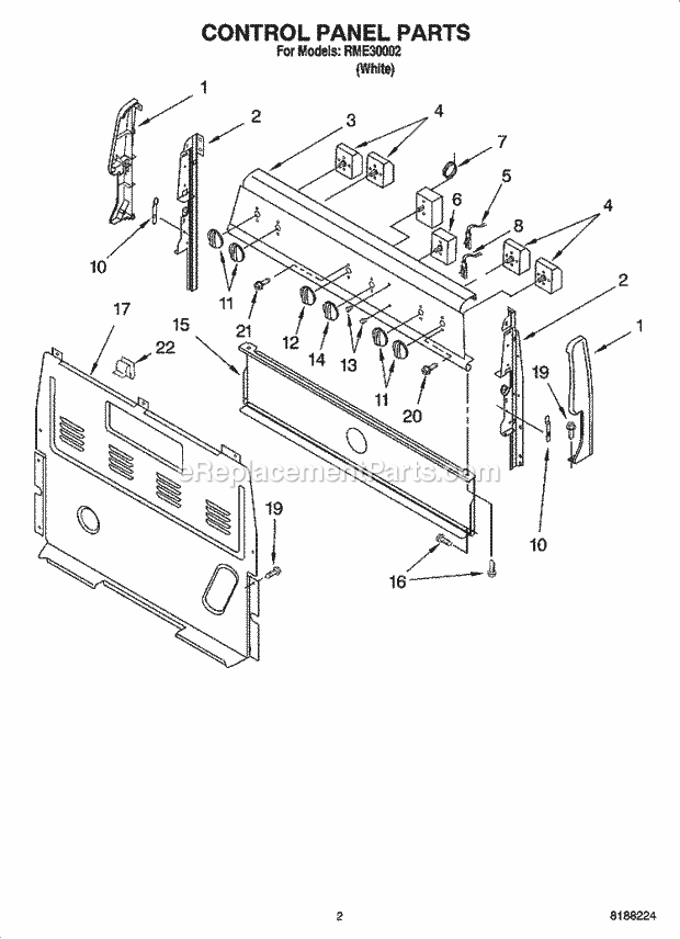 Roper RME30002 Freestanding, Electric Free Standing - Electric Control Panel Parts Diagram