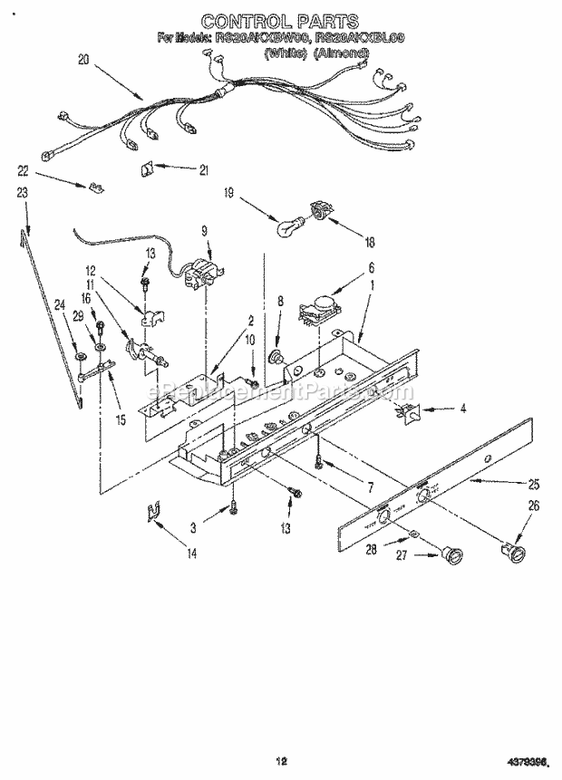 Roper RS20AKXBL00 Side-By-Side Refrigerator Control Diagram