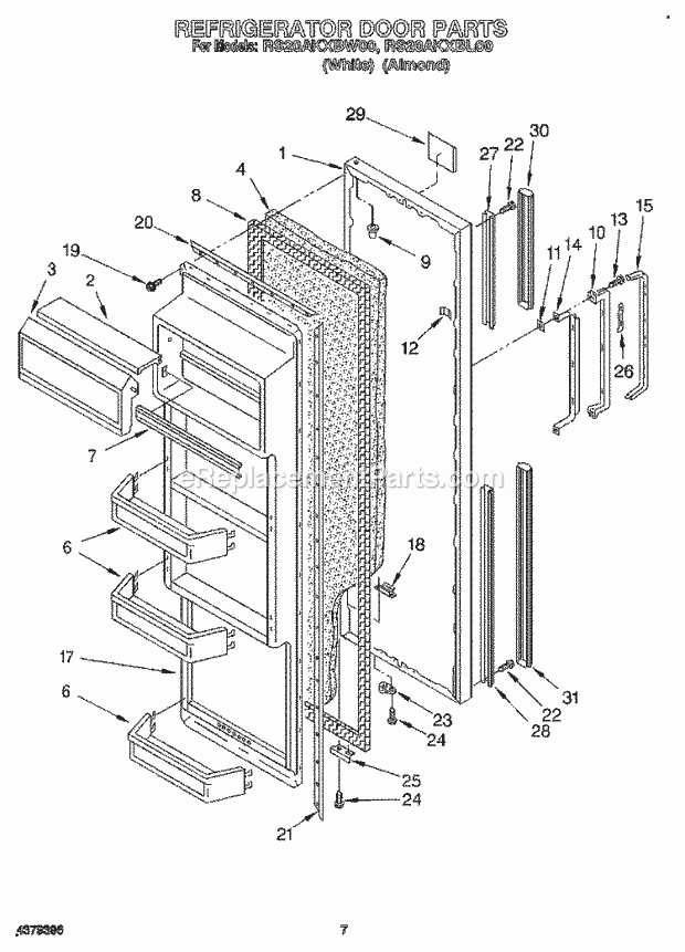 Roper RS20AKXBL00 Side-By-Side Refrigerator Refrigerator Door Diagram