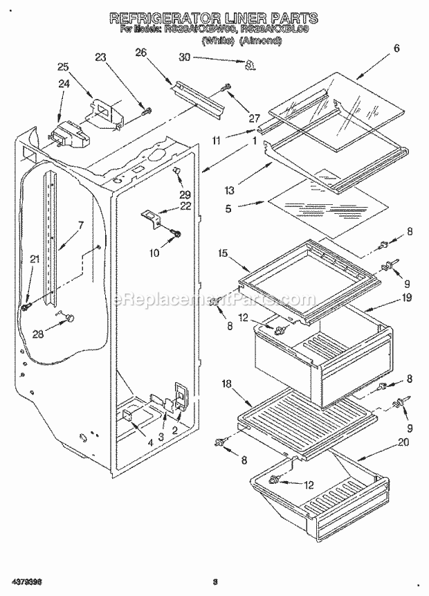 Roper RS20AKXBL00 Side-By-Side Refrigerator Refrigerator Liner Diagram