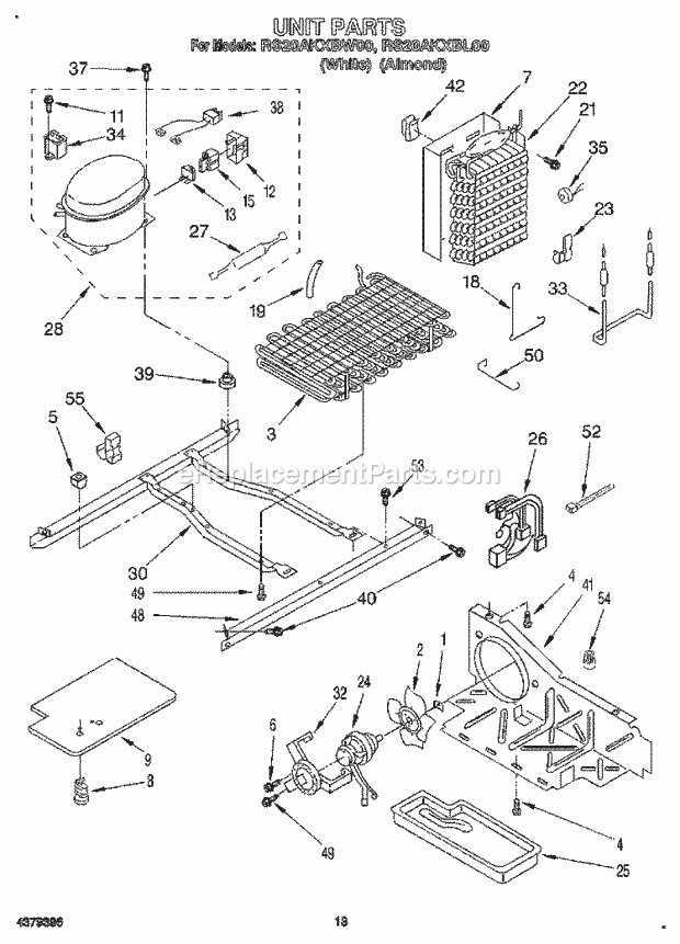 Roper RS20AKXBL00 Side-By-Side Refrigerator Unit, Lit/Optional Diagram