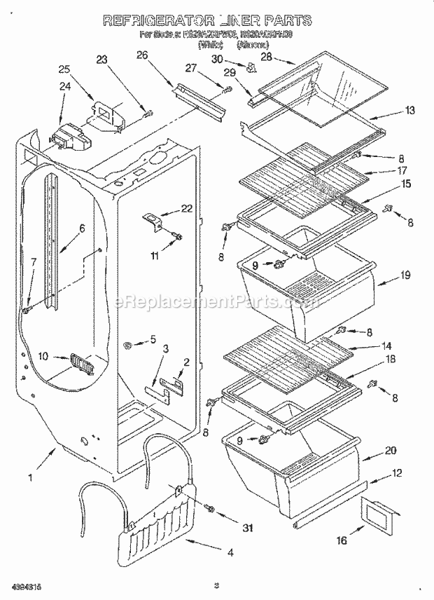 Roper RS20AQXFW00 Side-By-Side Refrigerator Refrigerator Liner Diagram