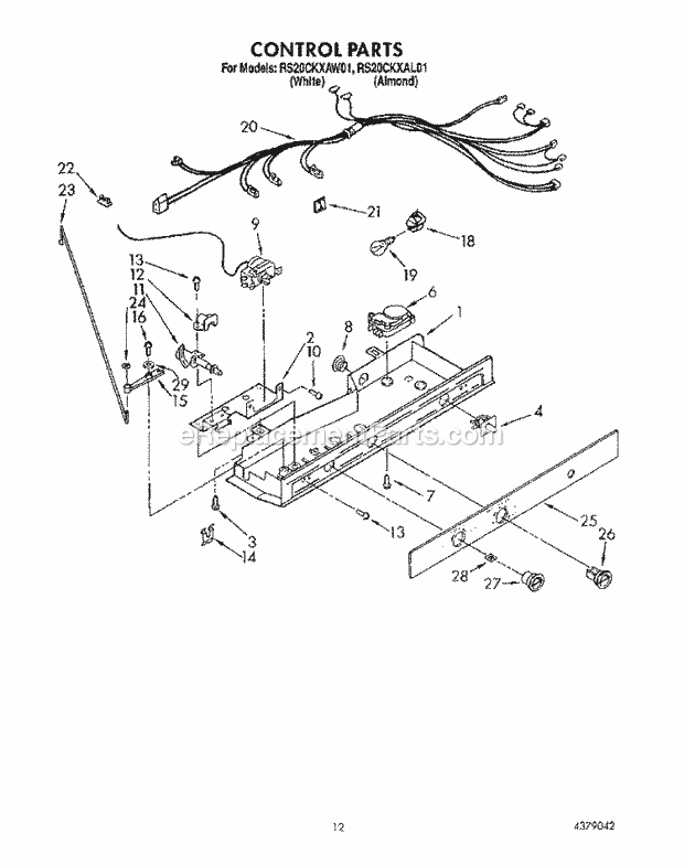 Roper RS20CKXAL01 Side-By-Side Refrigerator Control Diagram