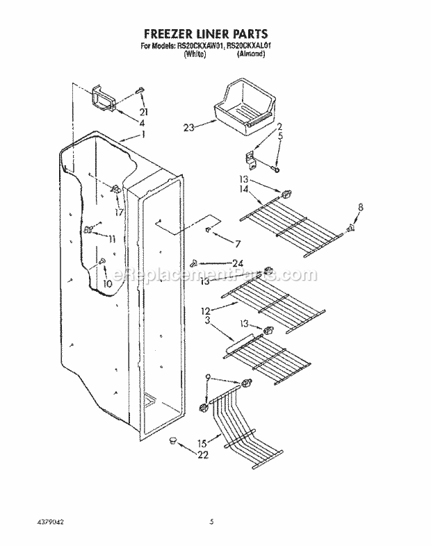 Roper RS20CKXAL01 Side-By-Side Refrigerator Freezer Liner Diagram