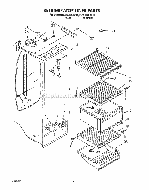 Roper RS20CKXAL01 Side-By-Side Refrigerator Refrigerator Liner Diagram