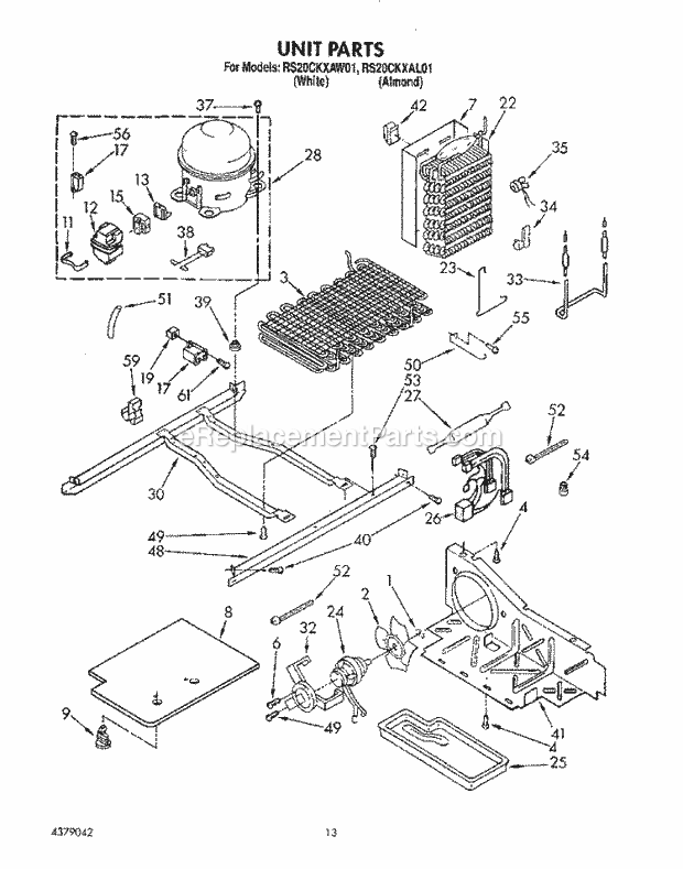 Roper RS20CKXAL01 Side-By-Side Refrigerator Unit, Lit/Optional Diagram