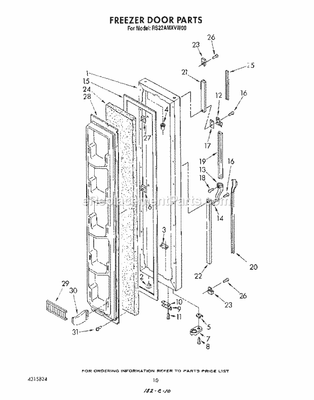 Roper RS22AMXVW00 Side-By-Side Refrigerators* Freezer Door Diagram