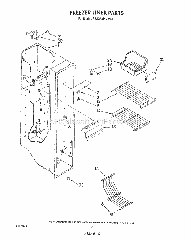 Roper RS22AMXVW00 Side-By-Side Refrigerators* Freezer Liner Diagram