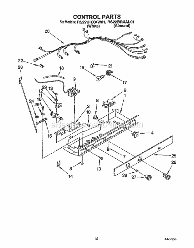 Roper RS22BRXAL01 Side-By-Side Refrigerator Control Diagram