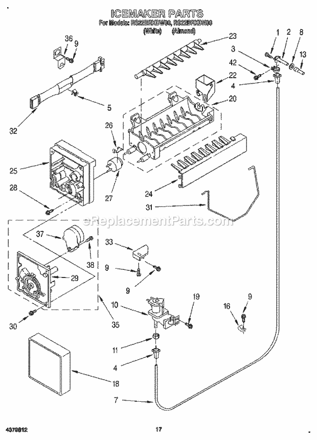 Roper RS22BRXDN00 Side-By-Side Refrigerator Icemaker, Lit/Optional Diagram