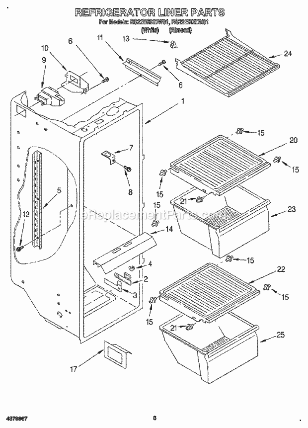 Roper RS22BRXDN01 Side-By-Side Refrigerator Refrigerator Liner Diagram