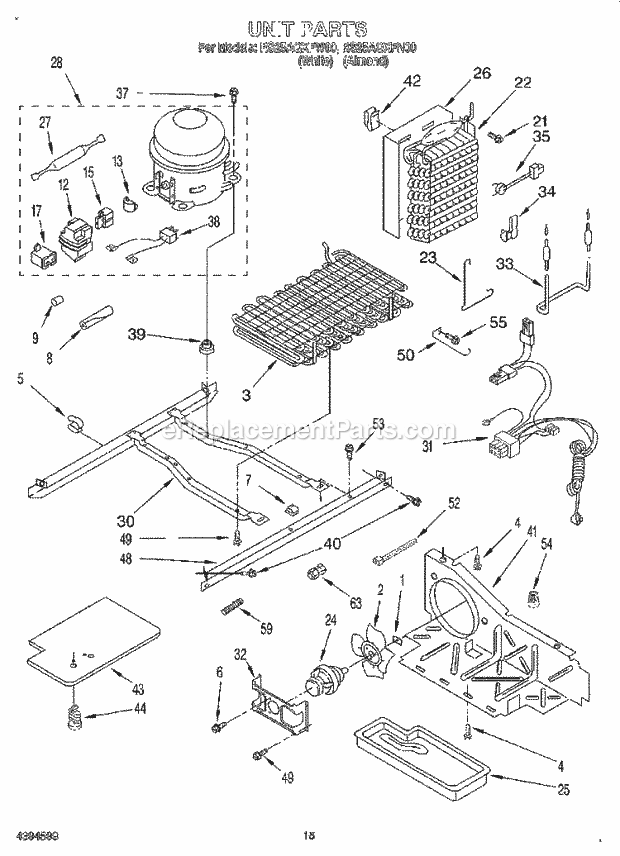 Roper RS25AQXFW00 Side-By-Side Refrigerator Unit Diagram