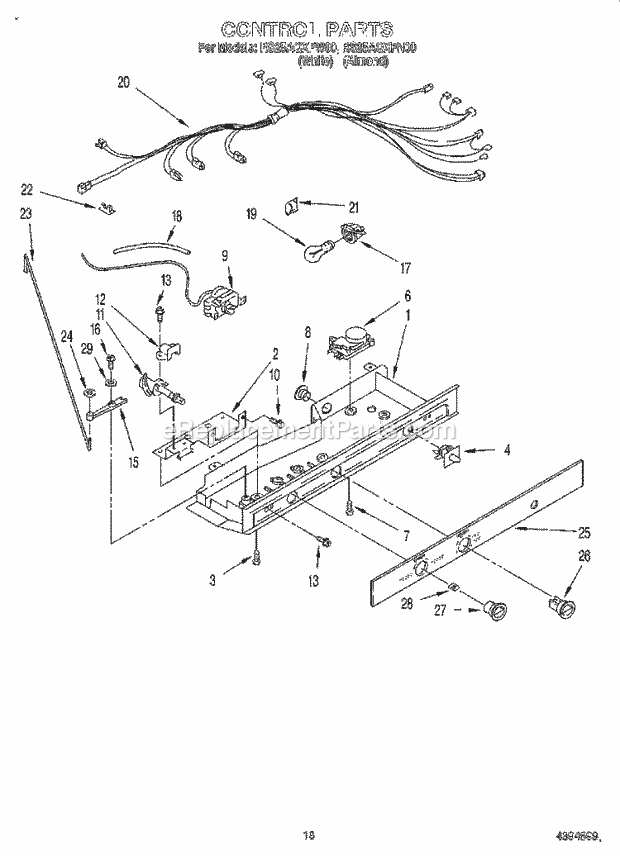 Roper RS25AQXFW00 Side-By-Side Refrigerator Control Diagram